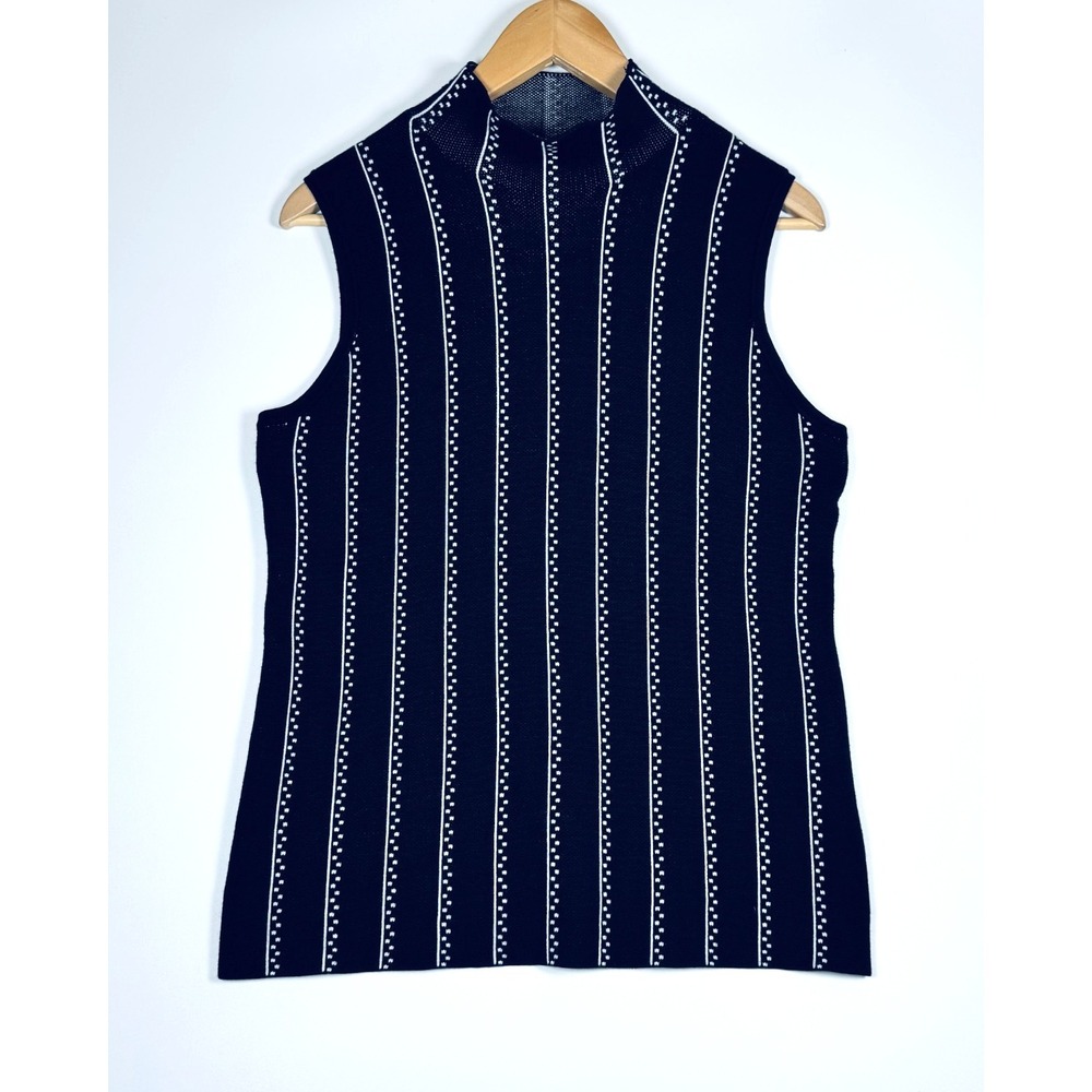 Cable Gauge Knit Top Womens Large Black White Striped Knit Minimalist Coastal